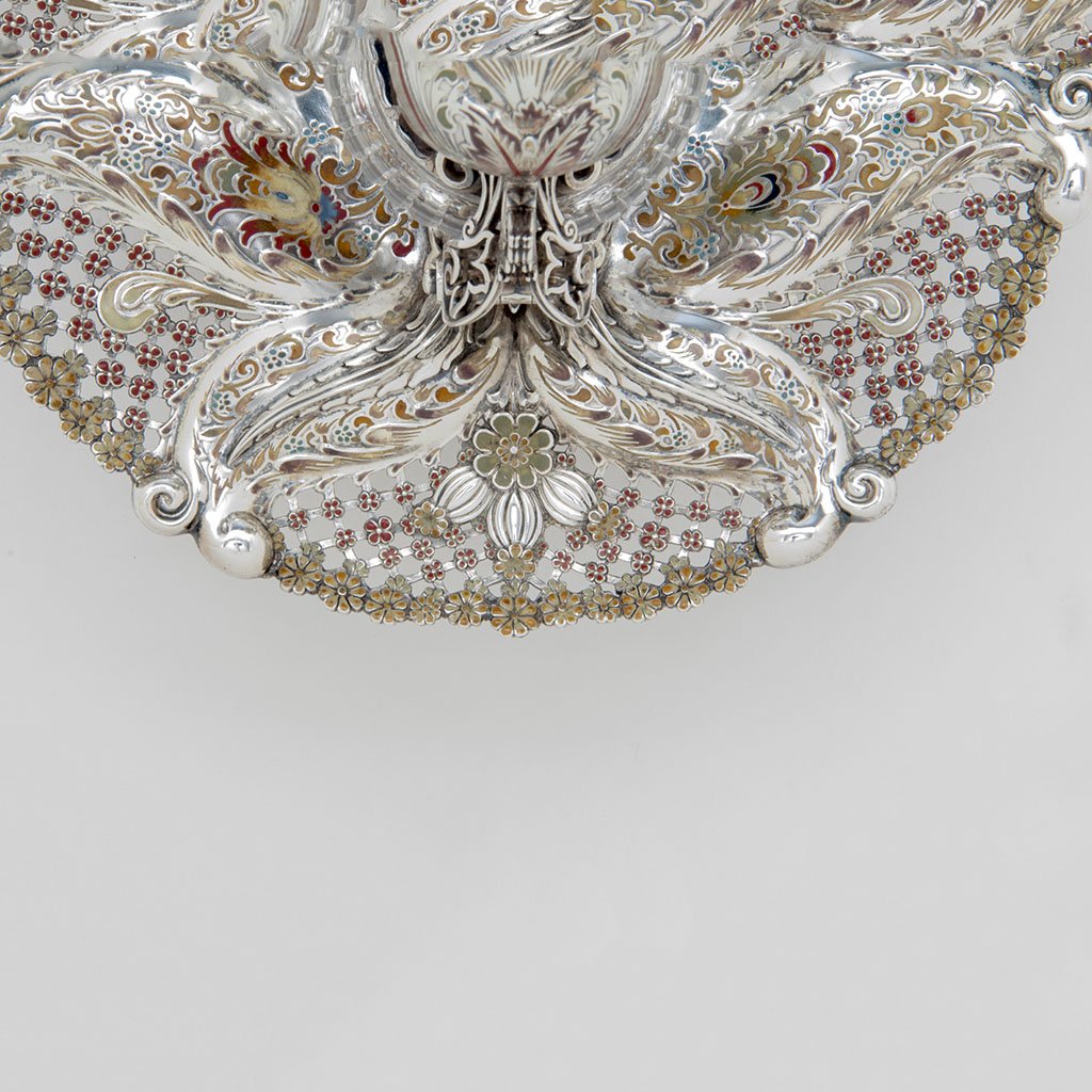 Enamel detail 3 of Tiffany &amp; Co. Antique Sterling Silver, Enamel and Glass Inkwell, NYC, NY, c. 1887