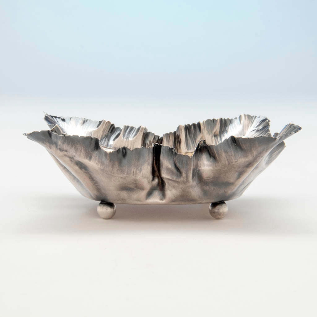 Side view Wood and Hughes Antique Sterling Silver Trompe l&#39;oeil Dish, NYC, NY, c. 1880&#39;