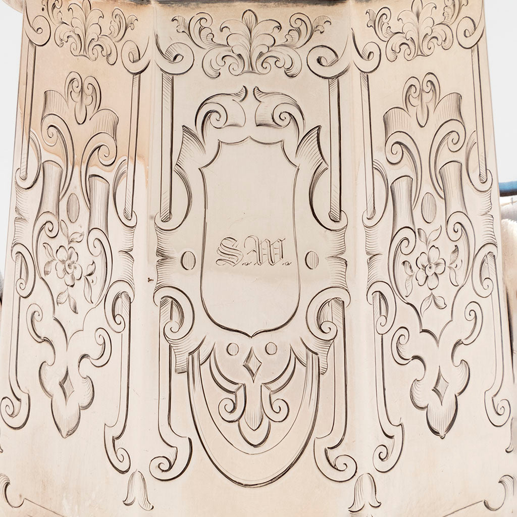 SW monogram on Tiffany, Ellis &amp; Co/ Tiffany &amp; Co Made by John C. Moore Coin Coffee Service, NYC, 1852/23