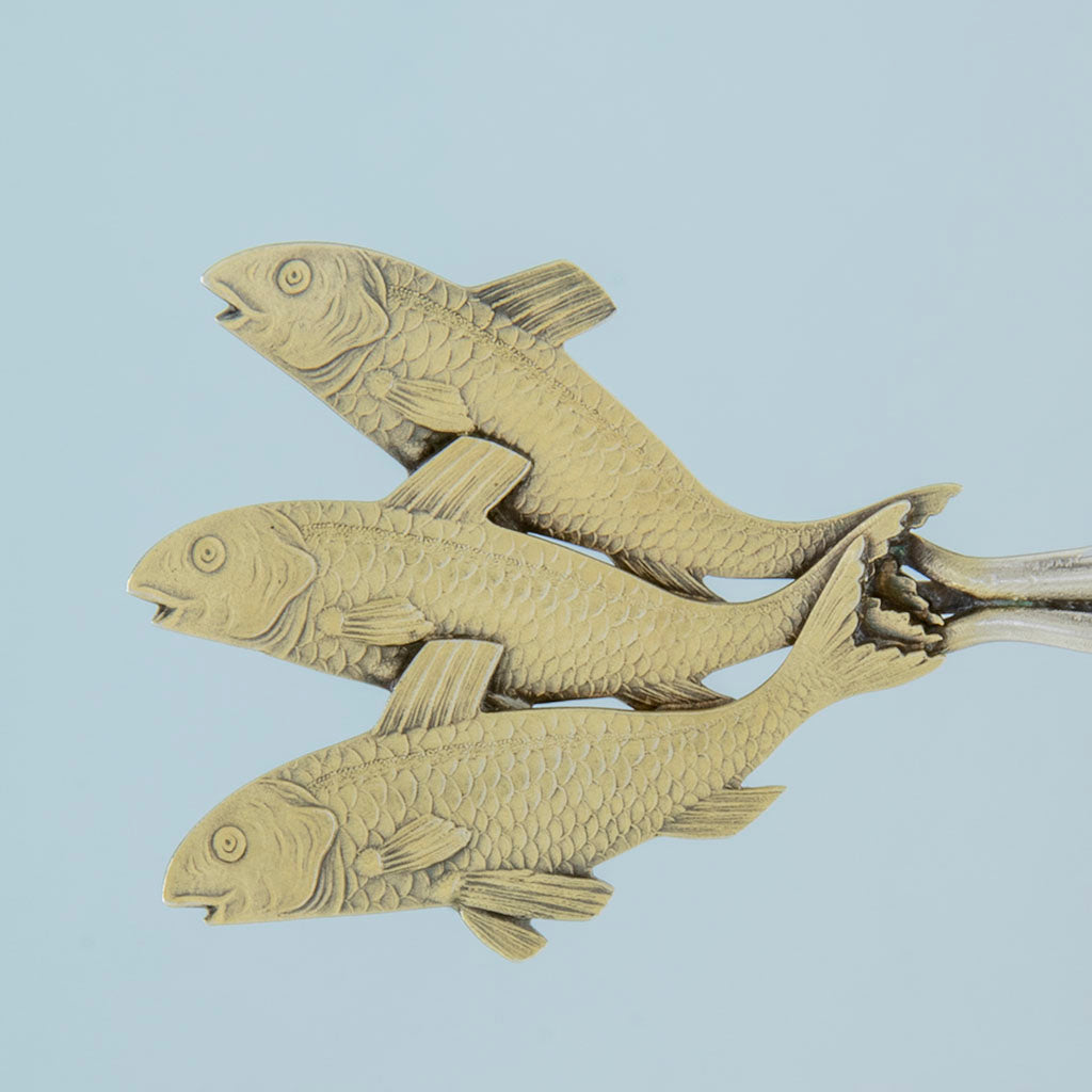 Fish on Shiebler Antique Sterling Silver Nautical Sardine Serving Fork, NYC, NY, c. 1880s