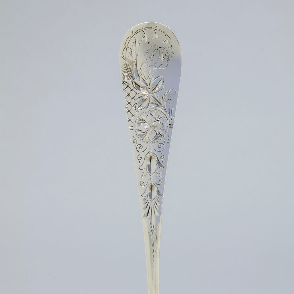 Engraving on Whiting Antique Sterling Silver Bright-cut Soup Ladle, New York City, NY, c. 1870s