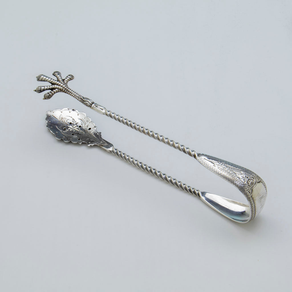 JE Caldwell &amp; Co. Antique Coin Silver Ice Tongs, Philadelphia, PA, c. 1865