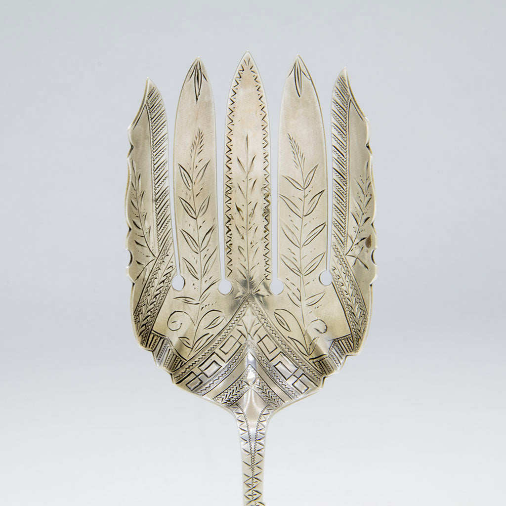 Engraved bowl of American Antique Coin Silver Serving Fork, c. 1870