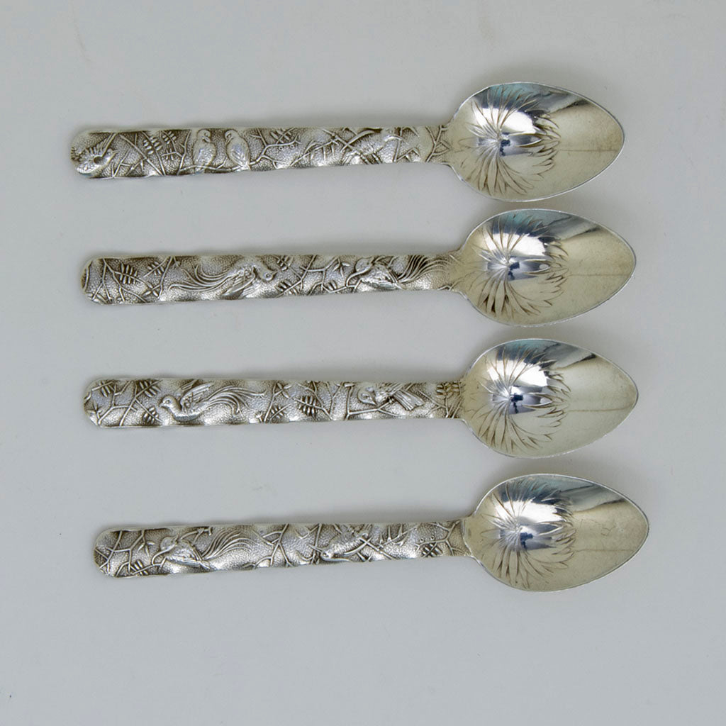 4 examples from Whiting Antique Aesthetic Movement Coffee Spoons, set of 8, NYC, NY, c. 1880