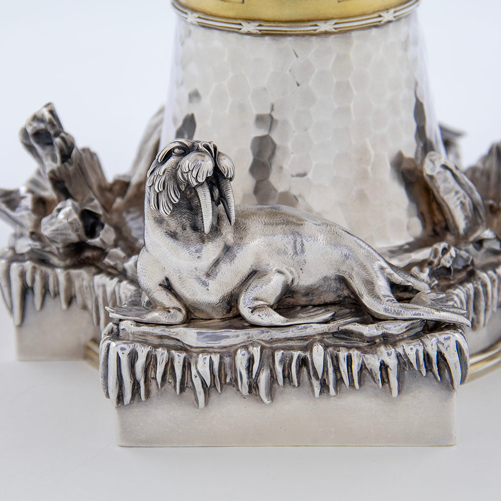 Walrus detail on Tiffany &amp; Co. Antique Sterling Silver Figural Ice Bowl, New York City, NY, 1877