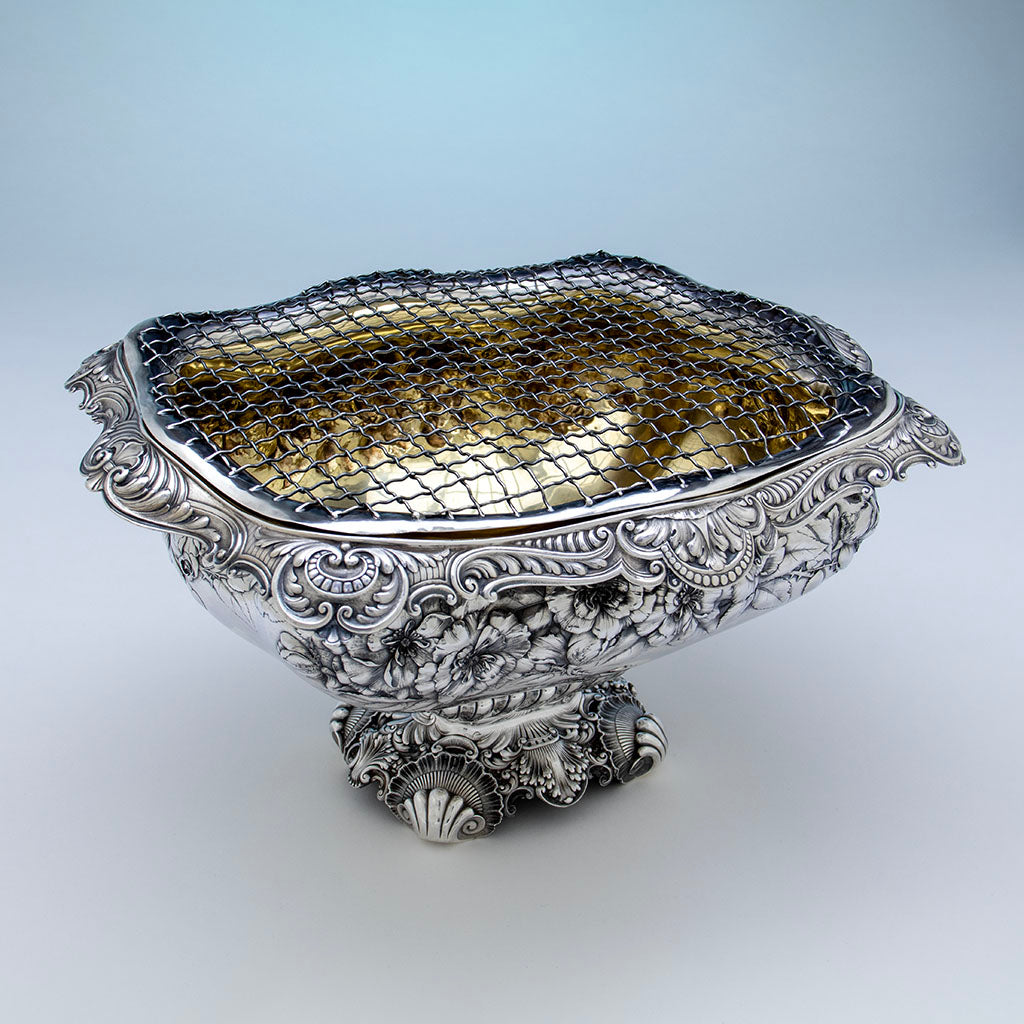 Liner with Gorham Antique Sterling SIlver The Rose Service Punch Bowl made for the 1893 Chicago World&#39;s Fair, Providence, RI, c. 1892