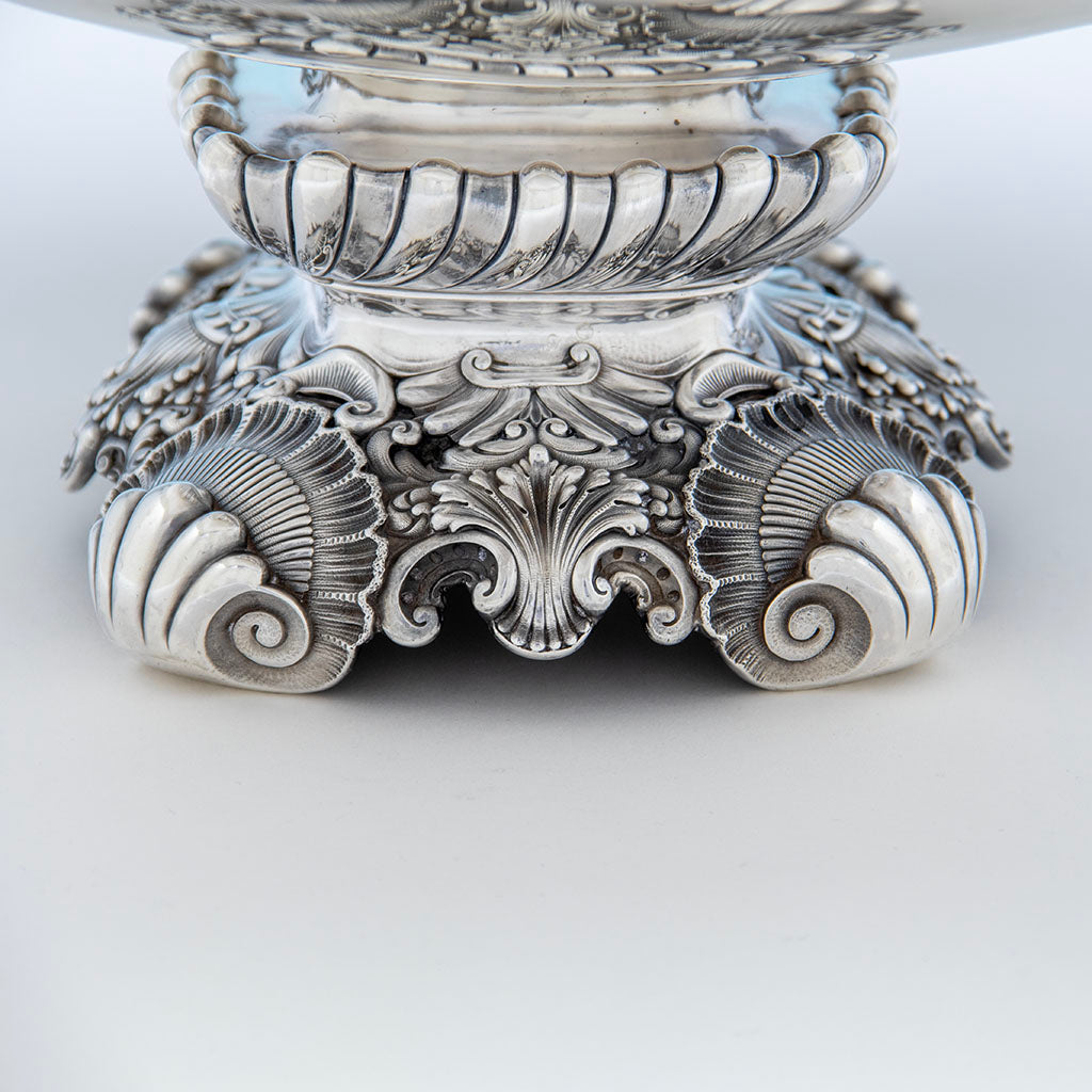 Side of base of Gorham Antique Sterling SIlver The Rose Service Punch Bowl made for the 1893 Chicago World&#39;s Fair, Providence, RI, c. 1892