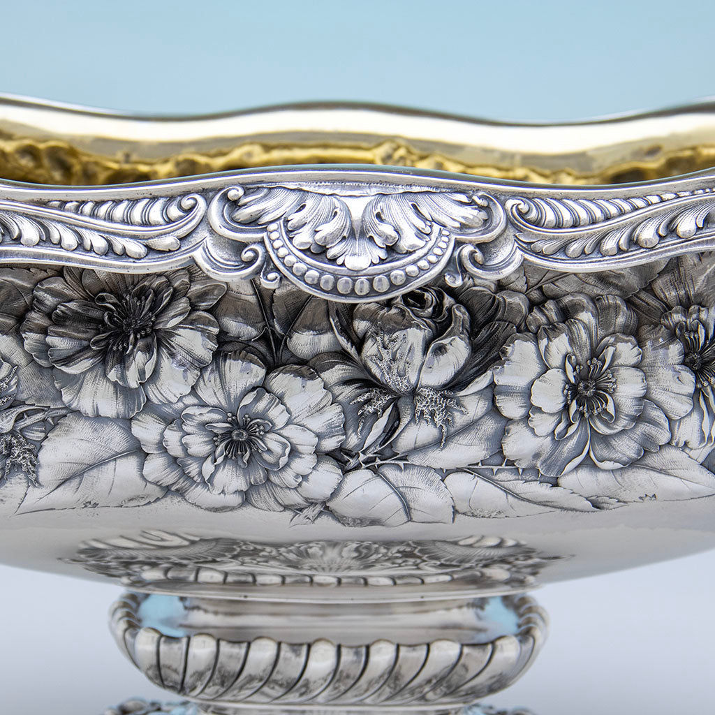 Detail of Gorham Antique Sterling SIlver The Rose Service Punch Bowl made for the 1893 Chicago World&#39;s Fair, Providence, RI, c. 1892