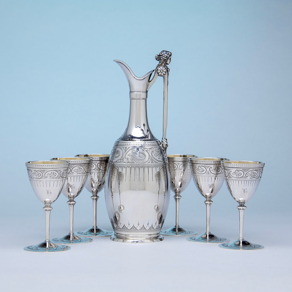 Gorham Antique Coin Silver Claret Service, Providence, RI, c. 1864