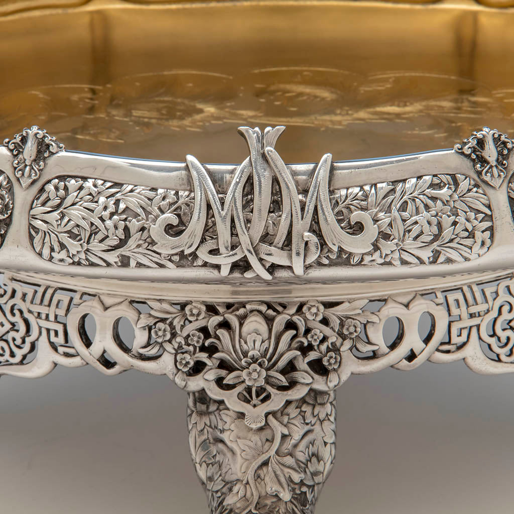 Monogram detail on Tiffany &amp; Co. Parcel Gilt Antique Sterling Ice Cream Service from The Mackay Service, NYC, c. 1878, Exhibited at the Paris 1878 International Exposition