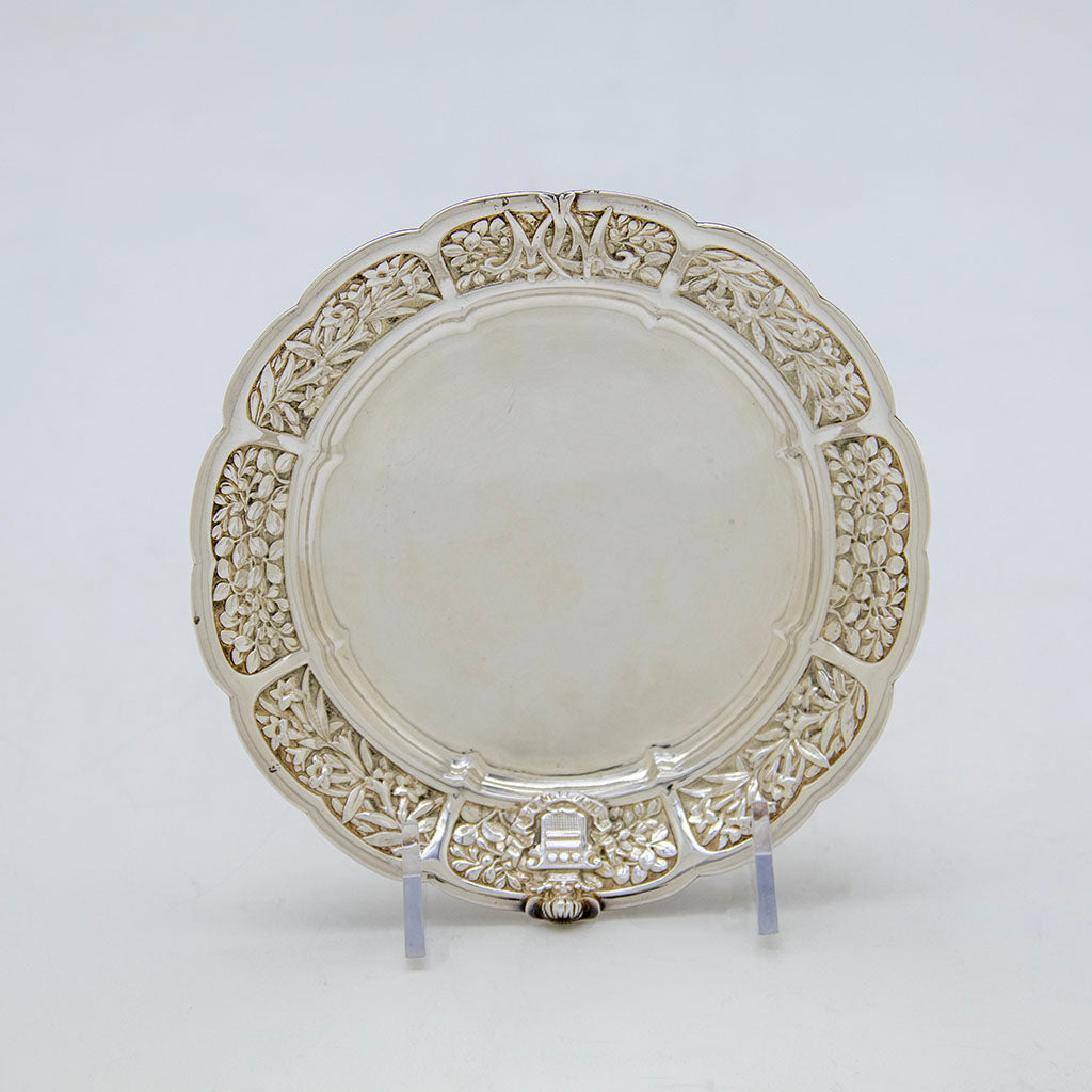 Plate detail of Tiffany &amp; Co. Parcel Gilt Antique Sterling Ice Cream Service from The Mackay Service, NYC, c. 1878, Exhibited at the Paris 1878 International Exposition