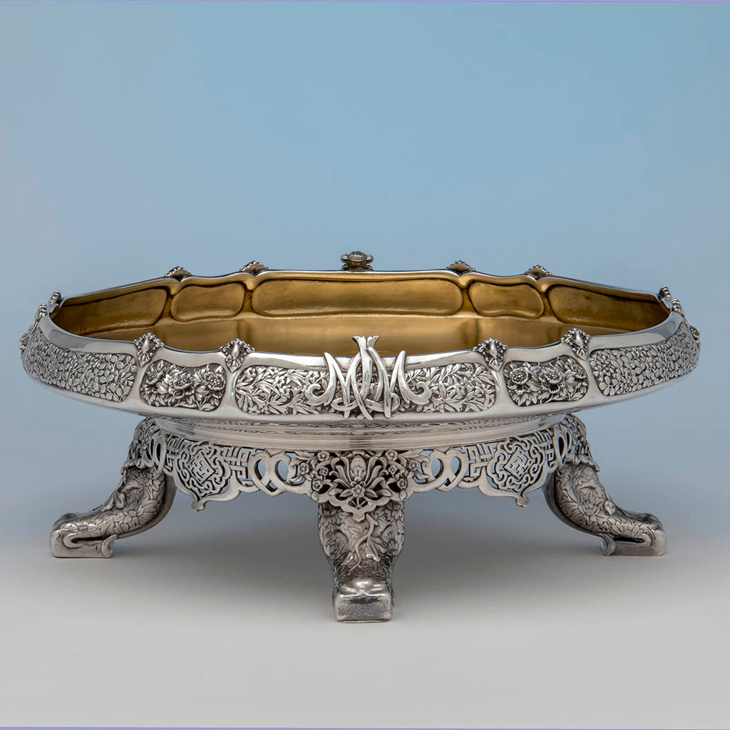 Monogram on Tiffany &amp; Co. Parcel Gilt Antique Sterling Ice Cream Service from The Mackay Service, NYC, c. 1878, Exhibited at the Paris 1878 International Exposition