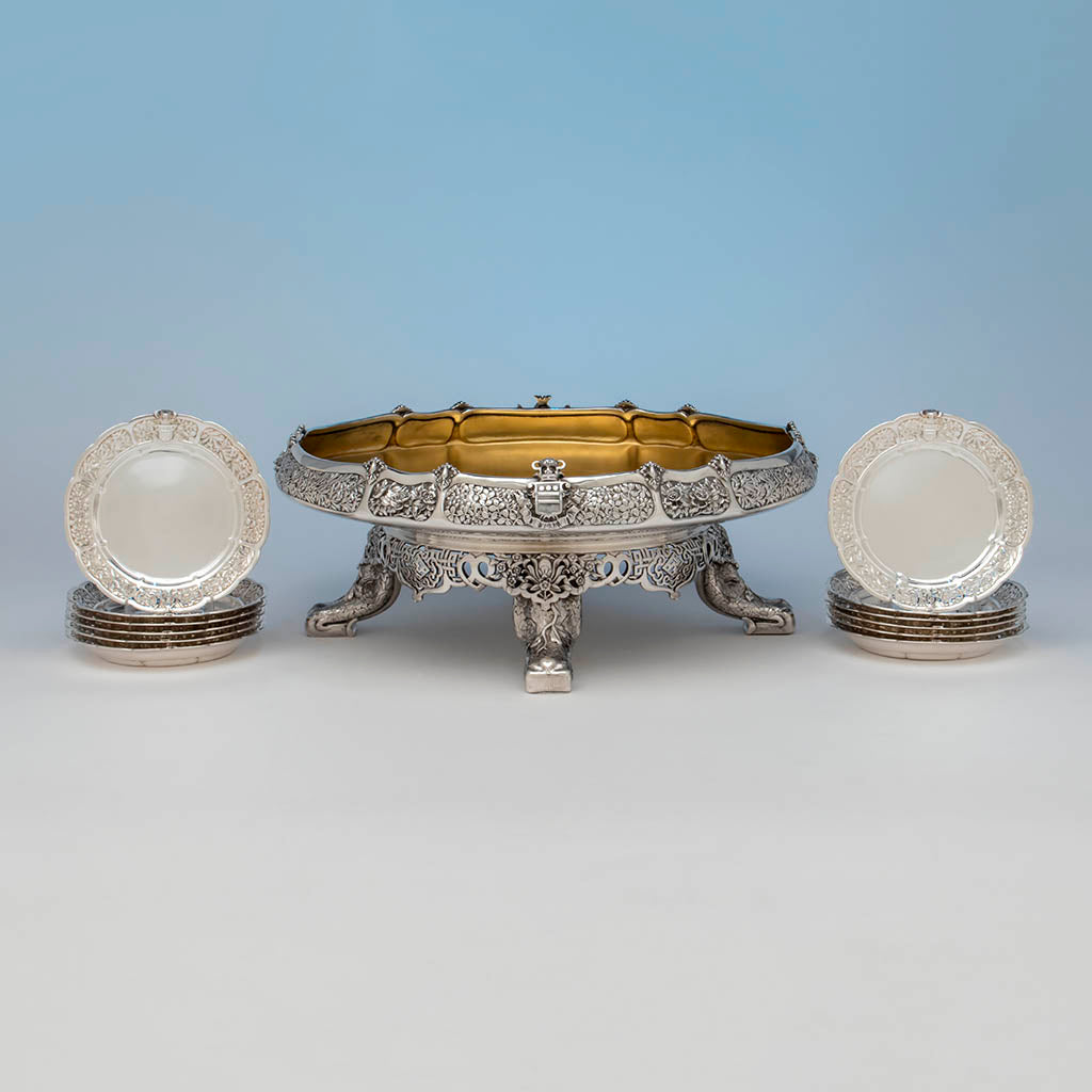 Tiffany & Co. Parcel Gilt Antique Sterling Ice Cream Service from The Mackay Service, NYC, c. 1878, Exhibited at the Paris 1878 International Exposition