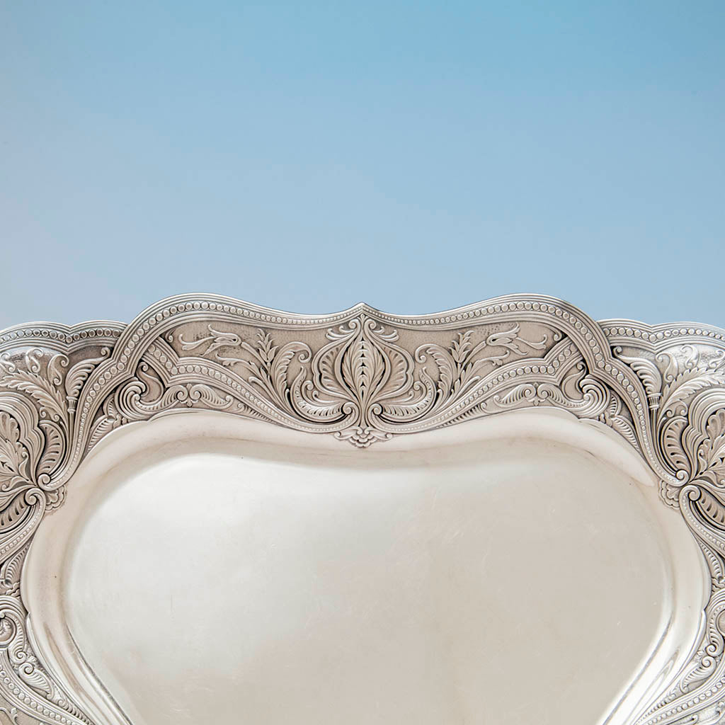 Tray side detail of Gorham Antique Sterling Silver Black Coffee Service, Providence, RI, 1896-97