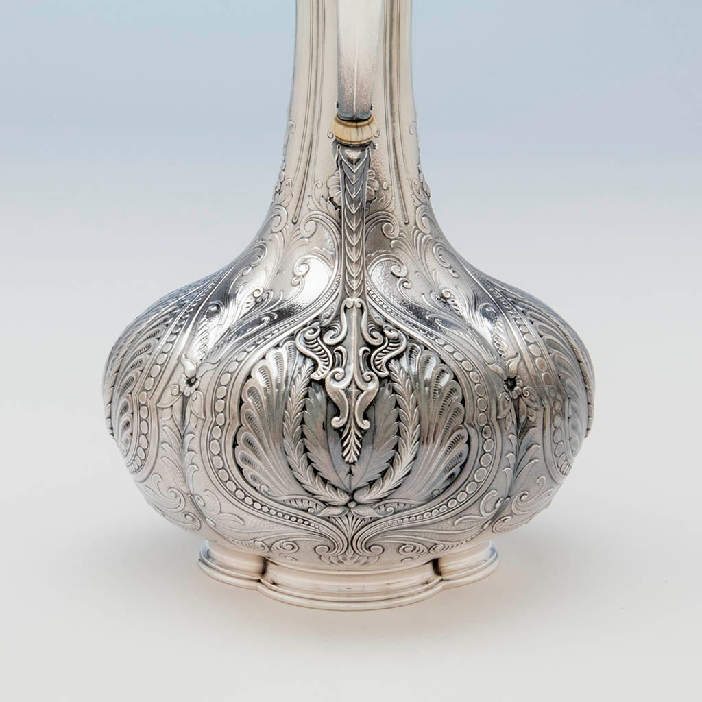 Back of pot of Gorham Antique Sterling Silver Black Coffee Service, Providence, RI, 1896-97