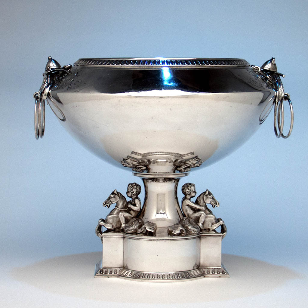 Gorham Special Order Antique Coin Silver Figural Punch Bowl, Providence, RI, c. 1867