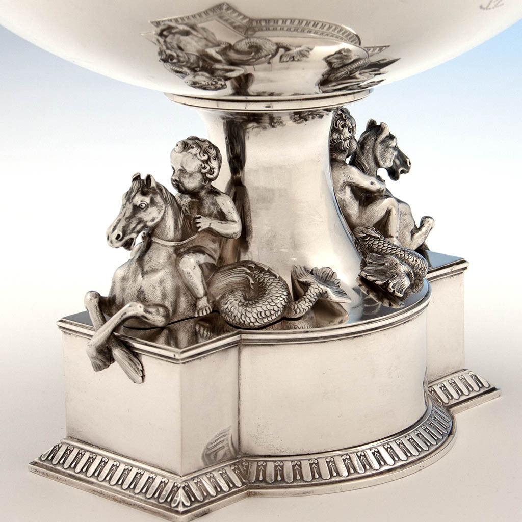 Base of Gorham Special Order Antique Coin Silver Figural Punch Bowl, Providence, RI, c. 1867