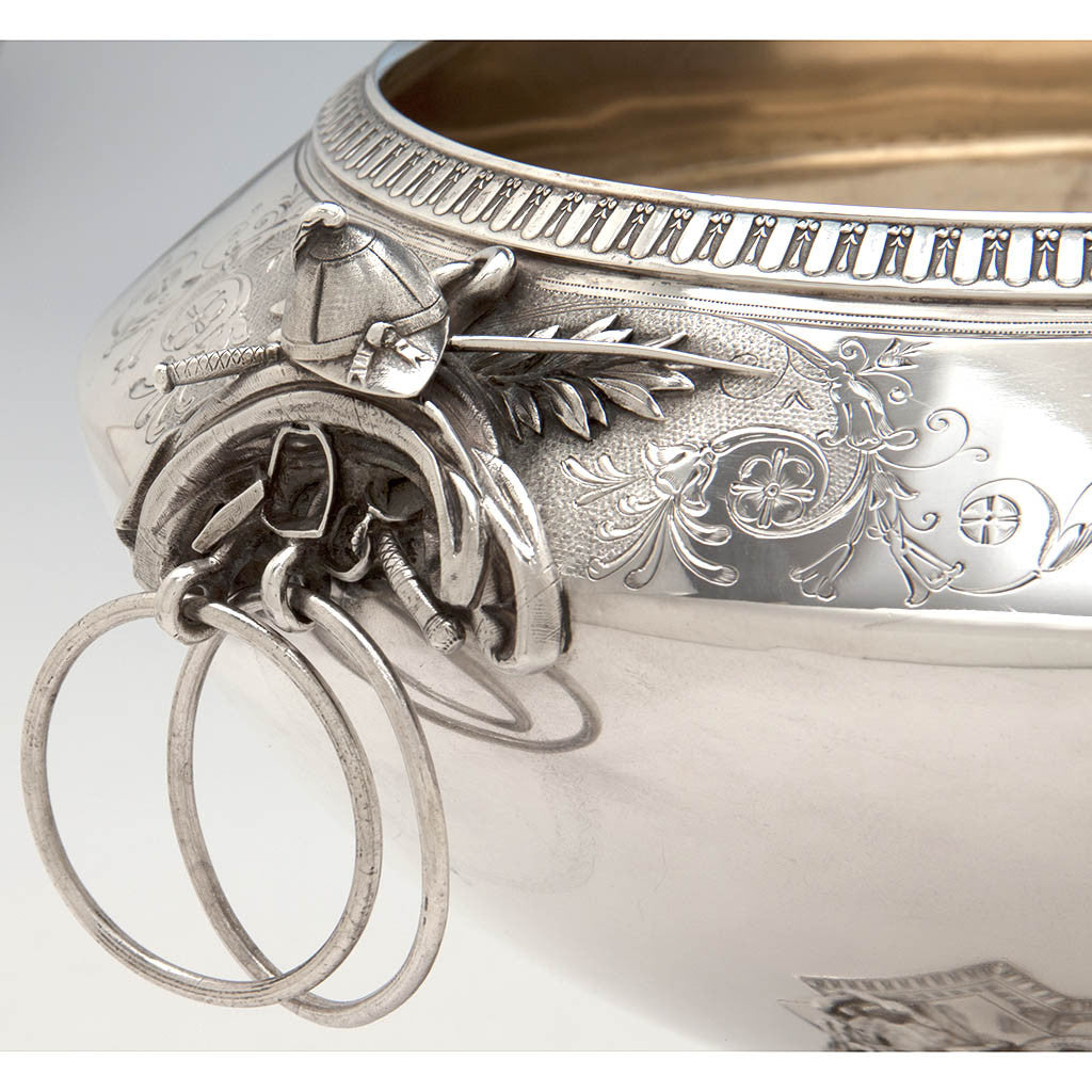 Handle to Gorham Special Order Antique Coin Silver Figural Punch Bowl, Providence, RI, c. 1867