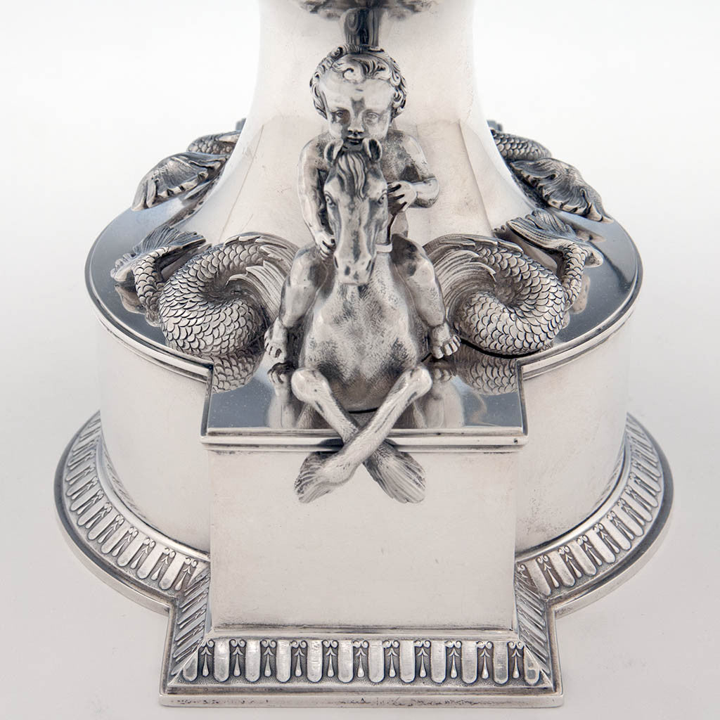 Side of Gorham Special Order Antique Coin Silver Figural Punch Bowl, Providence, RI, c. 1867