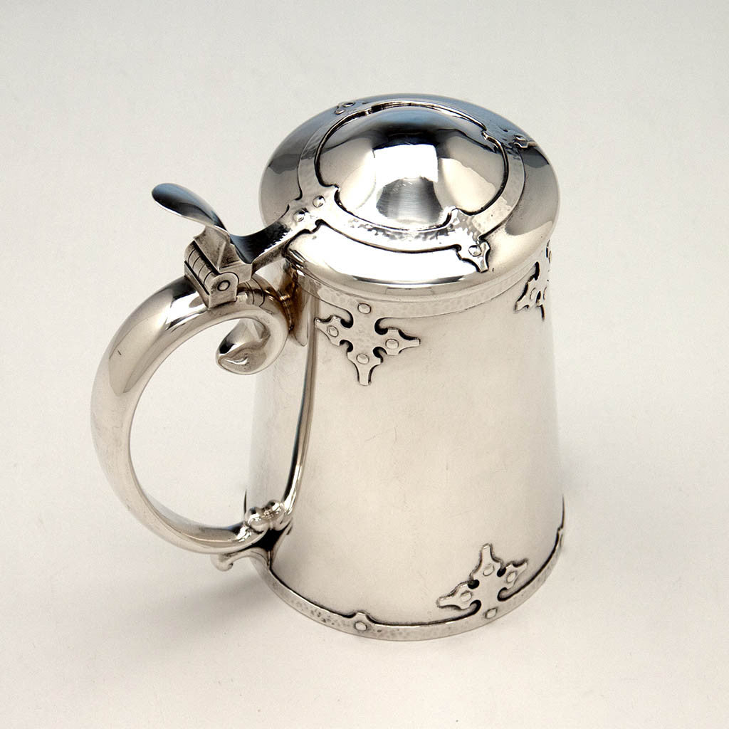 Top of Shreve &amp; Co &#39;Fourteenth Century&#39; Sterling Silver Covered Tankard, San Francisco, c. 1909