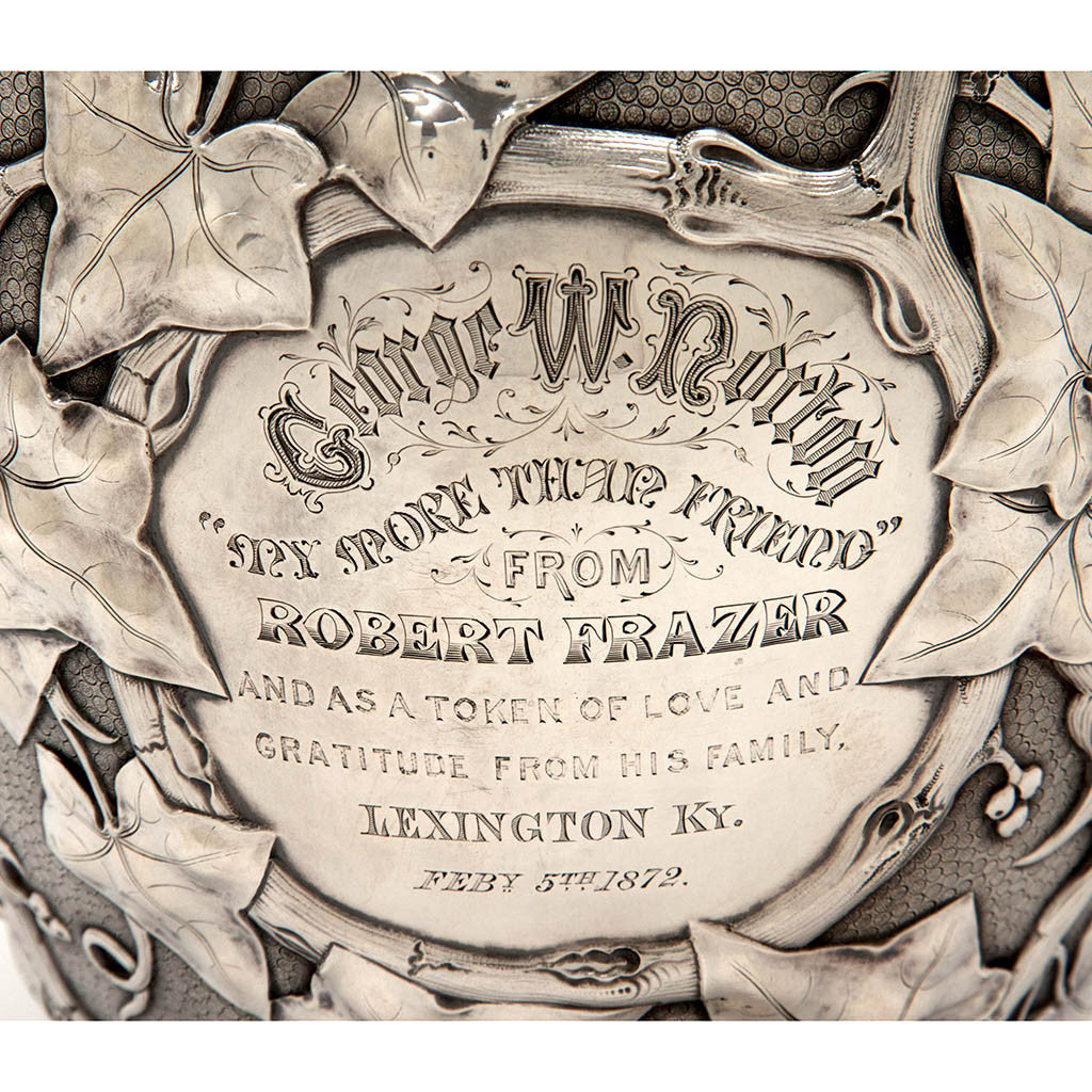 Inscription on William Bogert for Tiffany &amp; Co Antique Sterling Silver Ewer, New York City, c. 1872