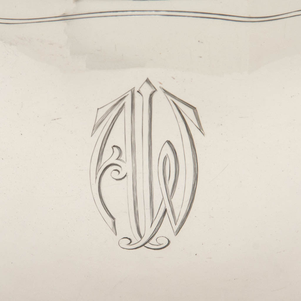 Monogram on Arthur Stone Arts &amp; Crafts Sterling Silver Decorated Water Pitcher, Gardner, MA, c. 1920&#39;s