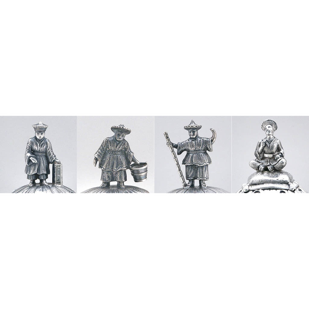 Finials to R. &amp; W. Wilson 6-piece Antique Coin Silver Chinoiserie Coffee Service, Philadelphia, PA, c. 1840&#39;s
