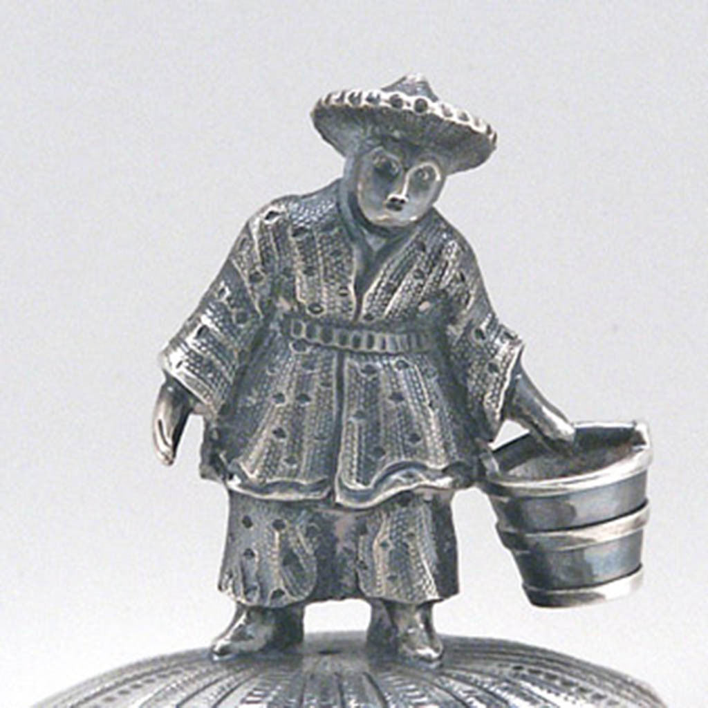 Tea pot finial of R. &amp; W. Wilson 6-piece Antique Coin Silver Chinoiserie Coffee Service, Philadelphia, PA, c. 1840&#39;s