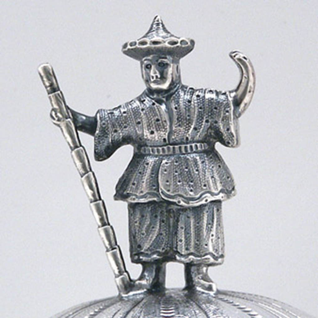Sugar finial of R. &amp; W. Wilson 6-piece Antique Coin Silver Chinoiserie Coffee Service, Philadelphia, PA, c. 1840&#39;s
