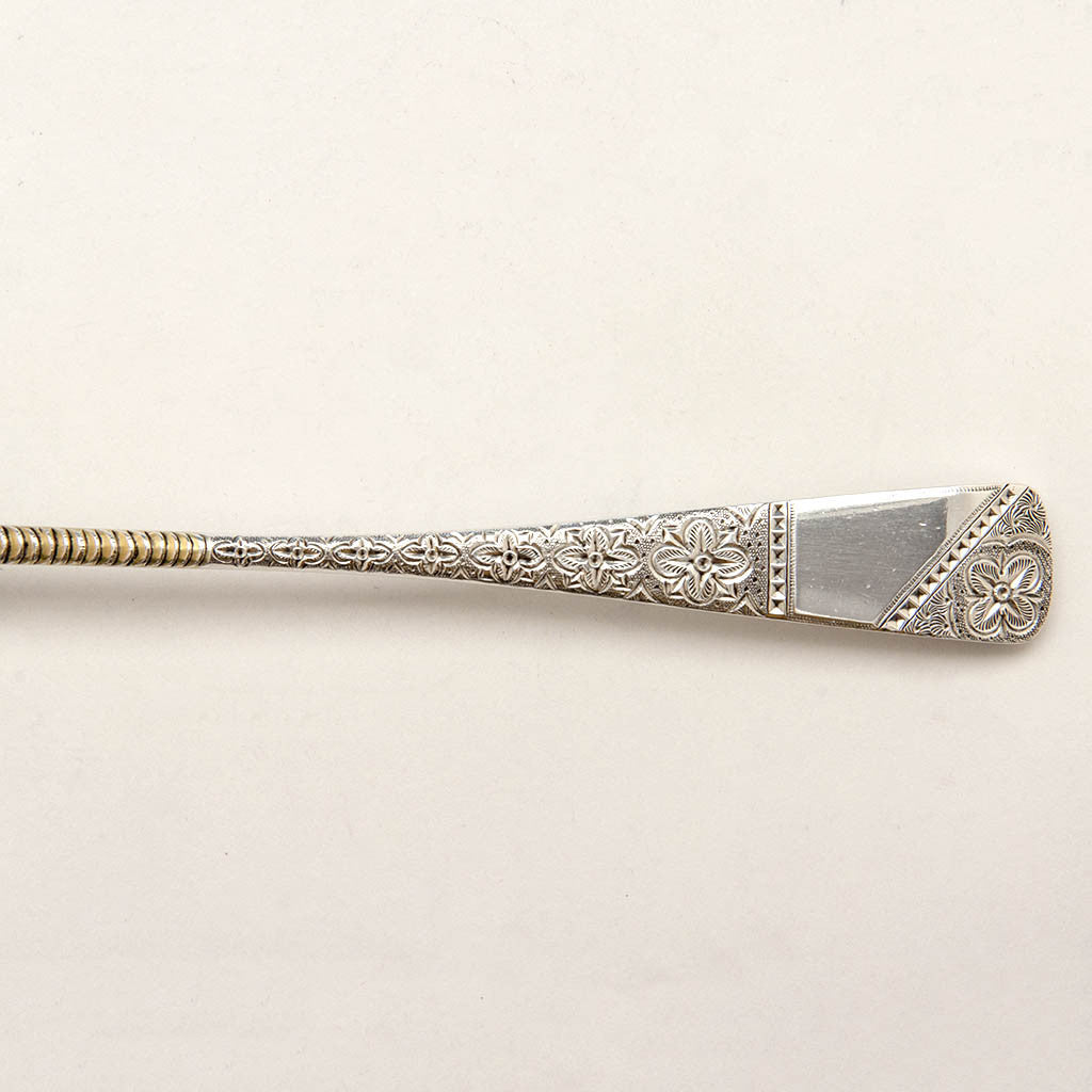 Handle detail of Gorham Antique Sterling Silver Bright-cut Serving Fork, Providence, RI, c. 1880&#39;s