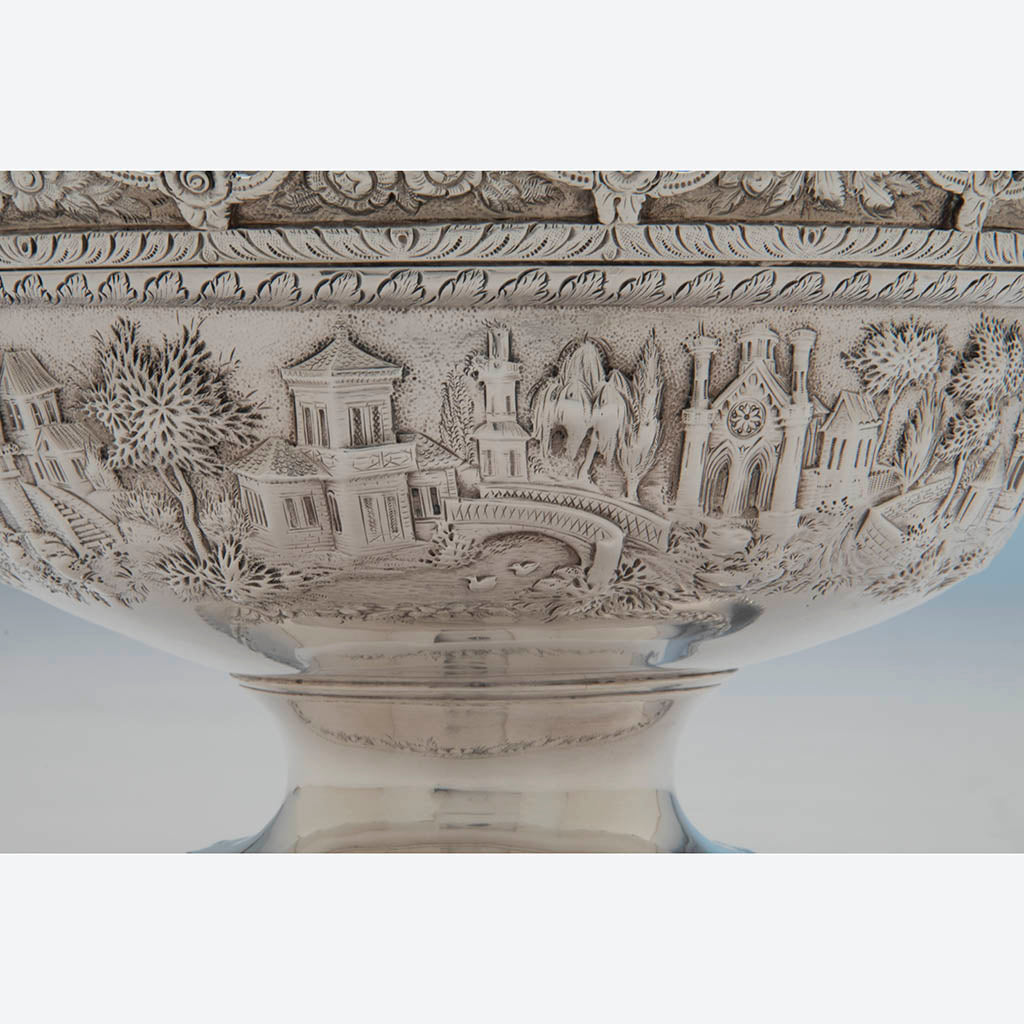Repousse on S. Kirk &amp; Son Antique Sterling Silver Covered Monteith, Baltimore, 1846-61