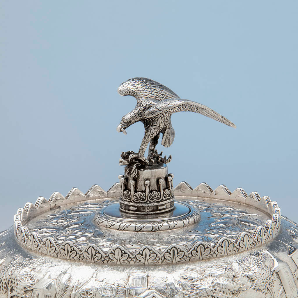 Top of S. Kirk &amp; Son Antique Sterling Silver Covered Monteith, Baltimore, 1846-61