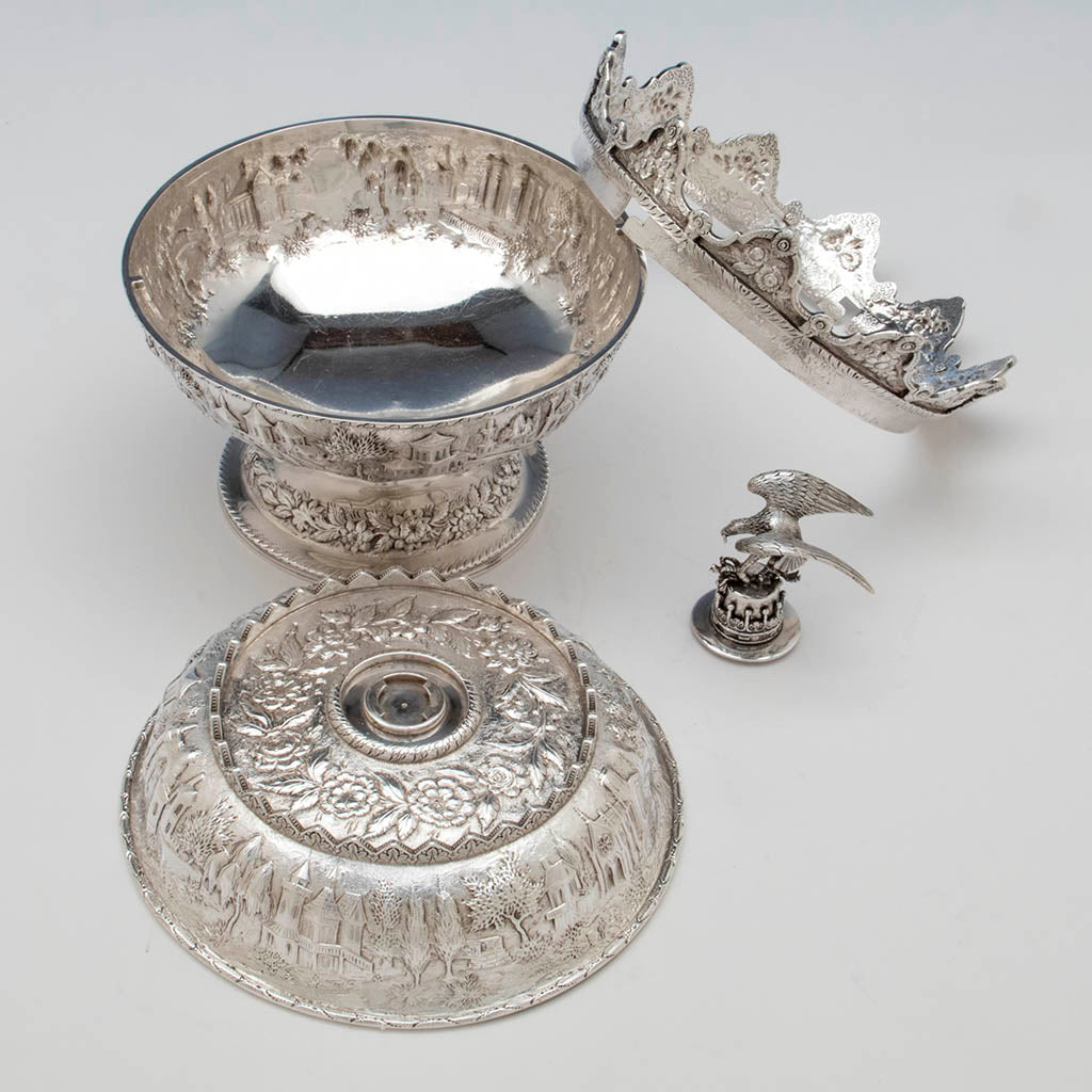 Parts to S. Kirk &amp; Son Antique Sterling Silver Covered Monteith, Baltimore, 1846-61