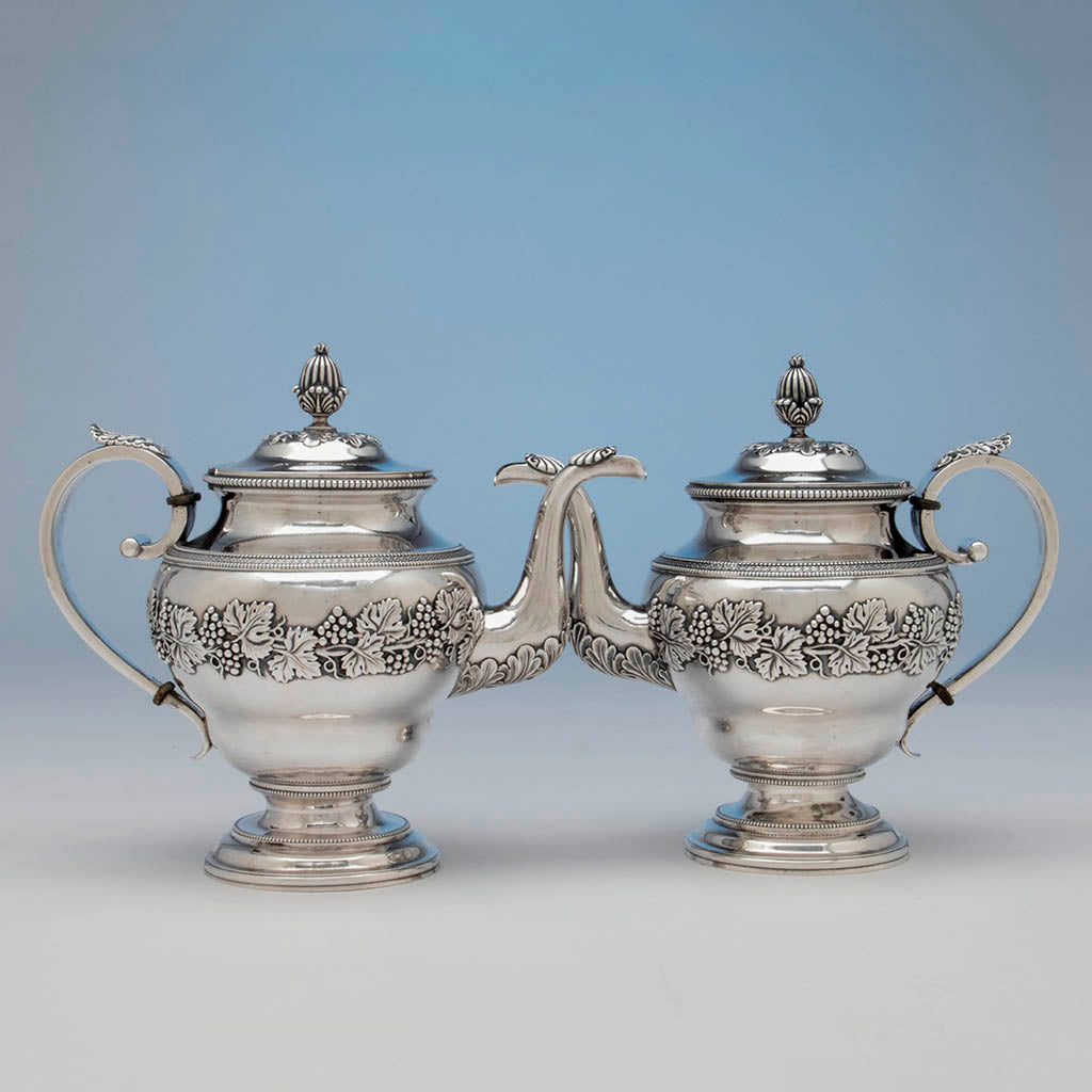 Pts to Harvey Lewis Antique Coin Silver 5 Piece Tea Service, Philadelphia, 1811-1828