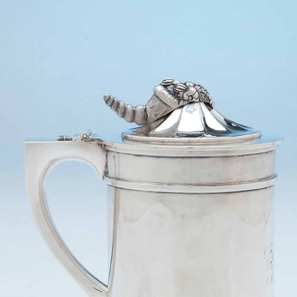 Cover profile to Woodward and Grosjean Two Coin Silver Harvard Presentation Covered Tankards, Boston, 1849