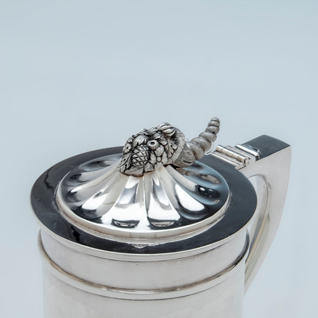 Top of Woodward and Grosjean Two Coin Silver Harvard Presentation Covered Tankards, Boston, 1849