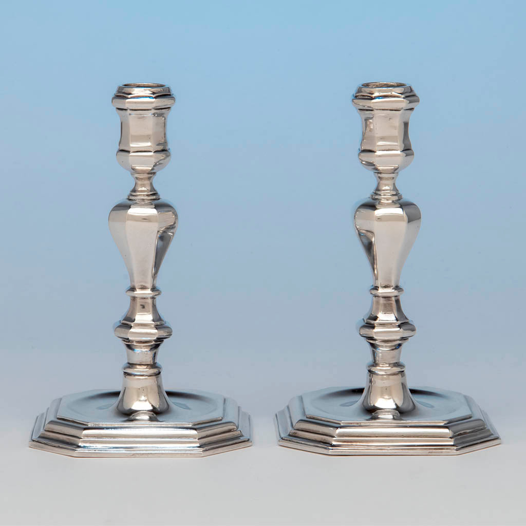 Detail of Warner, Andrew Ellicott Pair of Antique American Silver Candlesticks, Baltimore, MD, c. 1840