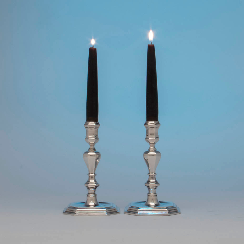 Warner, Andrew Ellicott Pair of Antique American Silver Candlesticks, Baltimore, MD, c. 1840