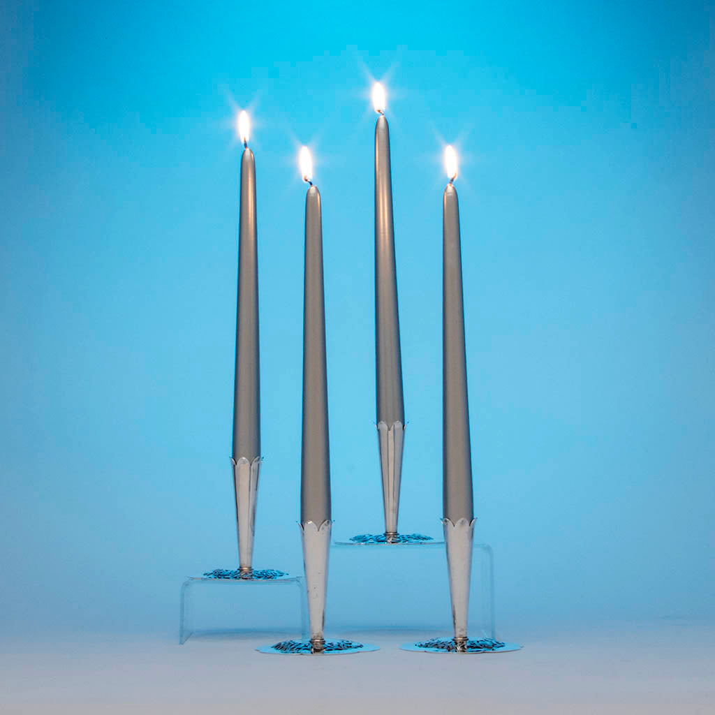 Stavre Gregor Panis Set of Four Sterling Silver Nautical Candlesticks, c. 1930's