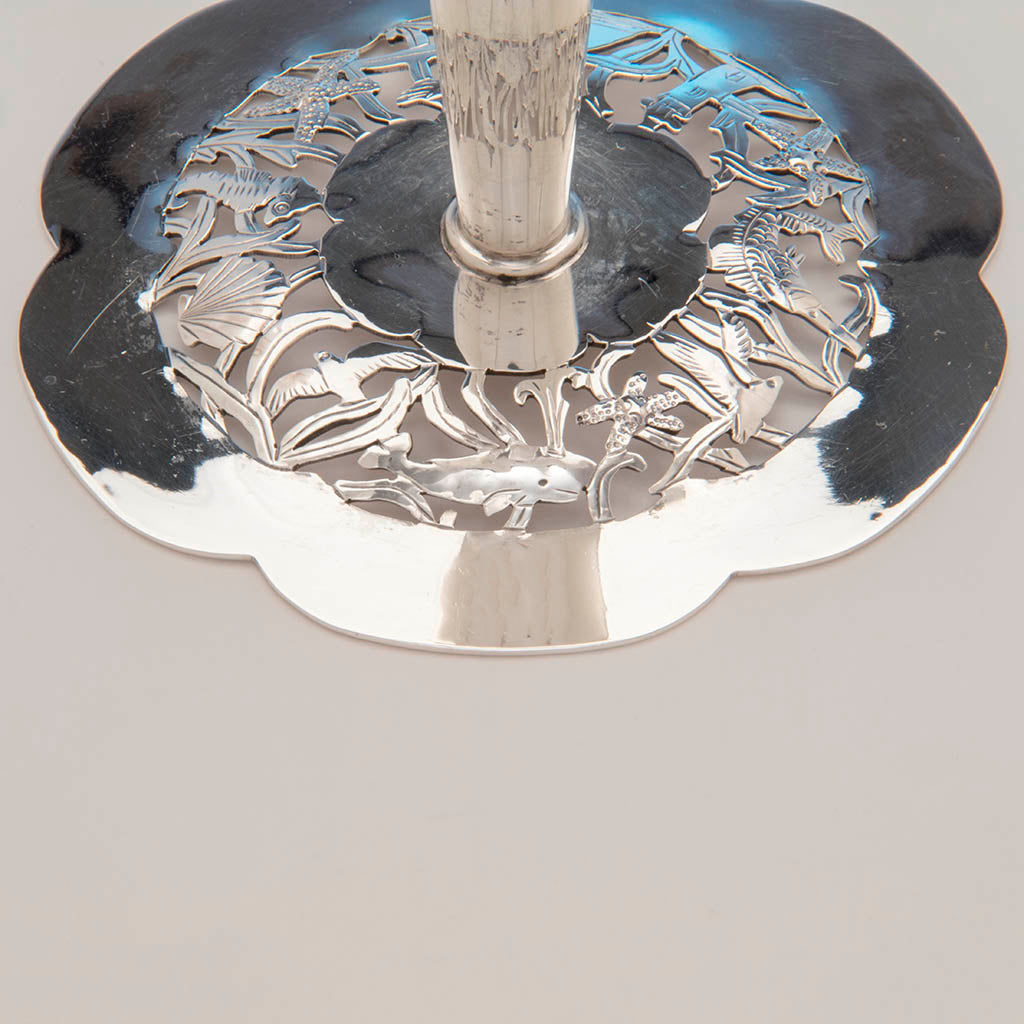 Base detail c of Stavre Gregor Panis Set of Four Sterling Silver Nautical Candlesticks, c. 1930&#39;s