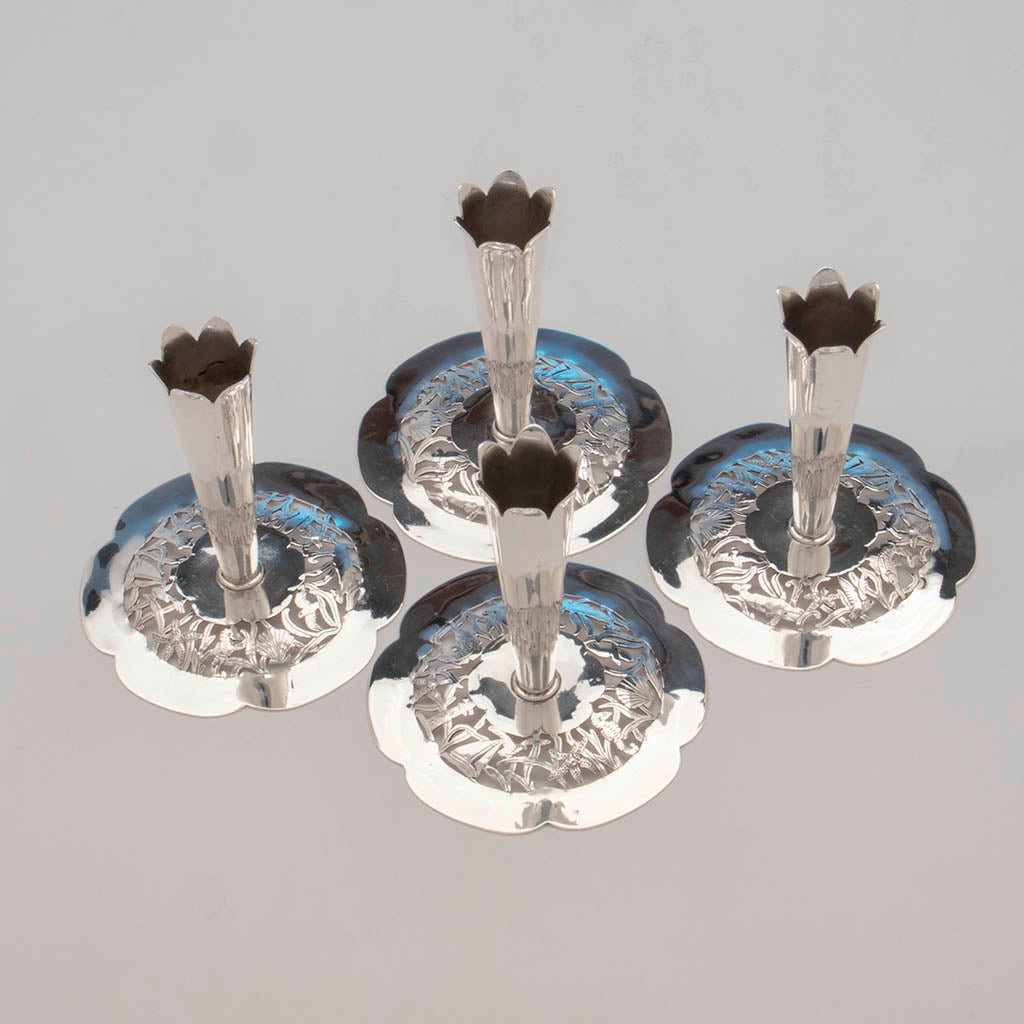 Grouping of Stavre Gregor Panis Set of Four Sterling Silver Nautical Candlesticks, c. 1930&#39;s