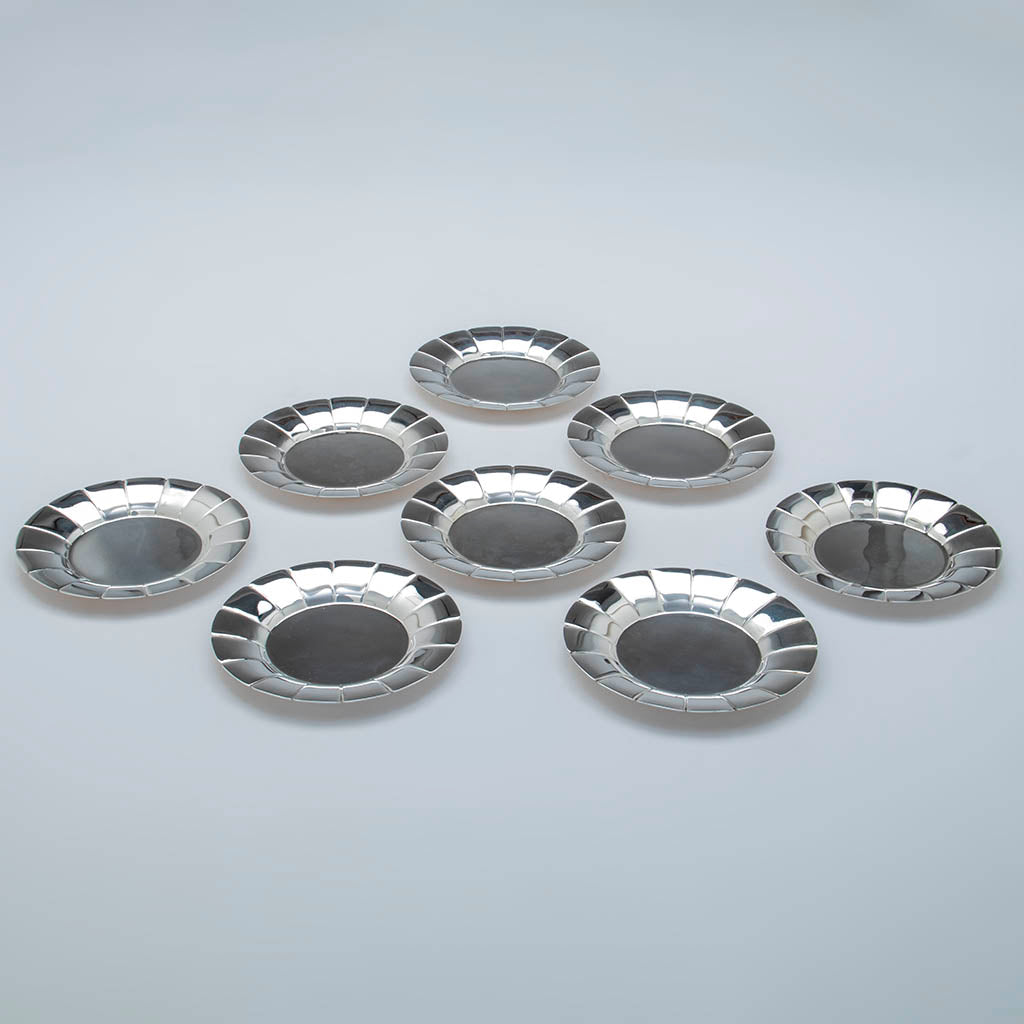 Erik Magnussen for Gorham Sterling Silver Art Deco Bread Plates, set of 8, 1927