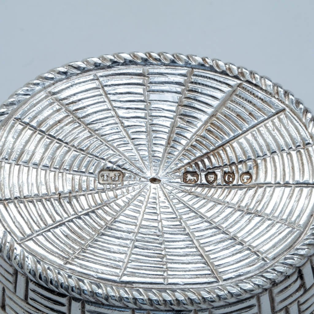 Marks under the Thomas Johnson Trompe l&#39;oeil Creel-Form Matchsafe or Vesta Case, London, 1882/83