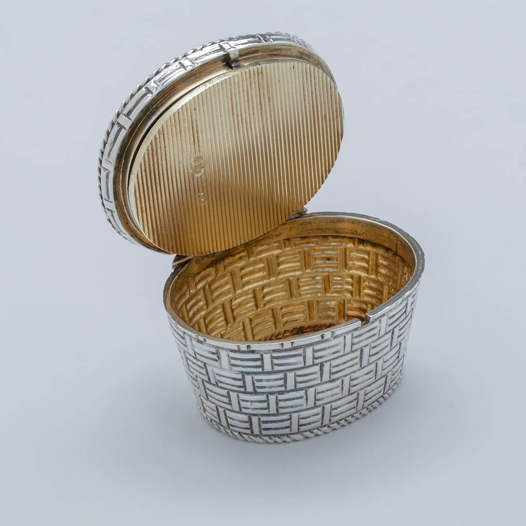 Fully opne Thomas Johnson Trompe l&#39;oeil Creel-Form Matchsafe or Vesta Case, London, 1882/83