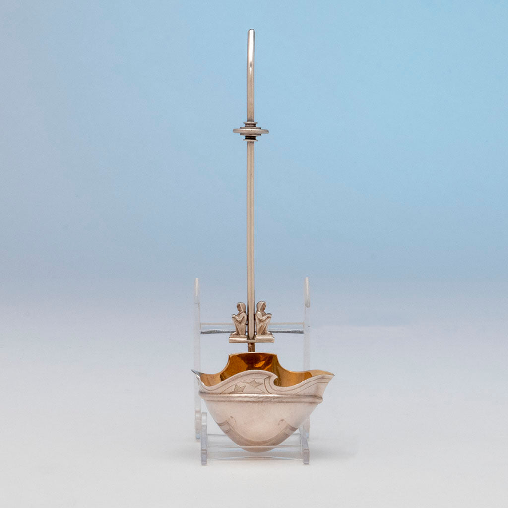 Front view of Gorham Antique Sterling Silver Egyptian Cream Ladle, Providence, RI, c. 1870