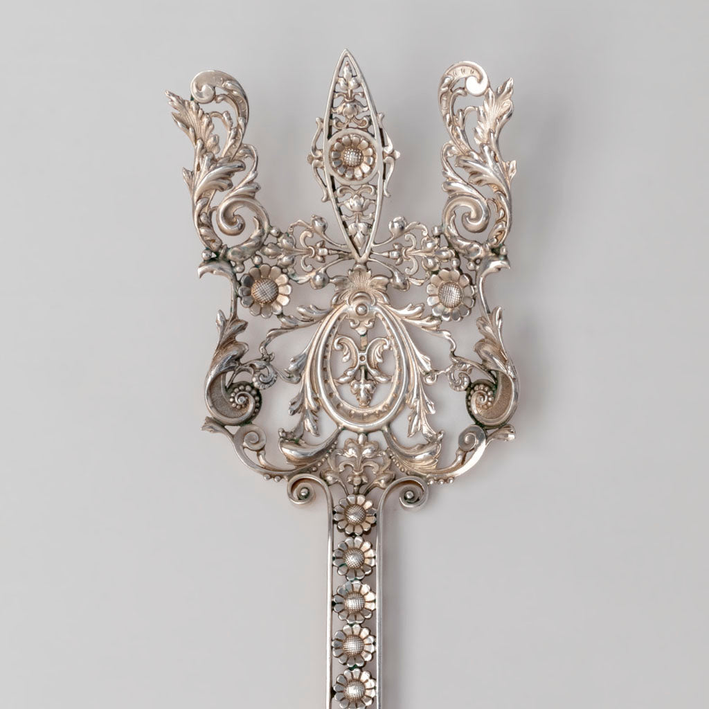 Tines detail of the Shiebler Antique Sterling Silver Serving Fork, NYC, c. 1890s