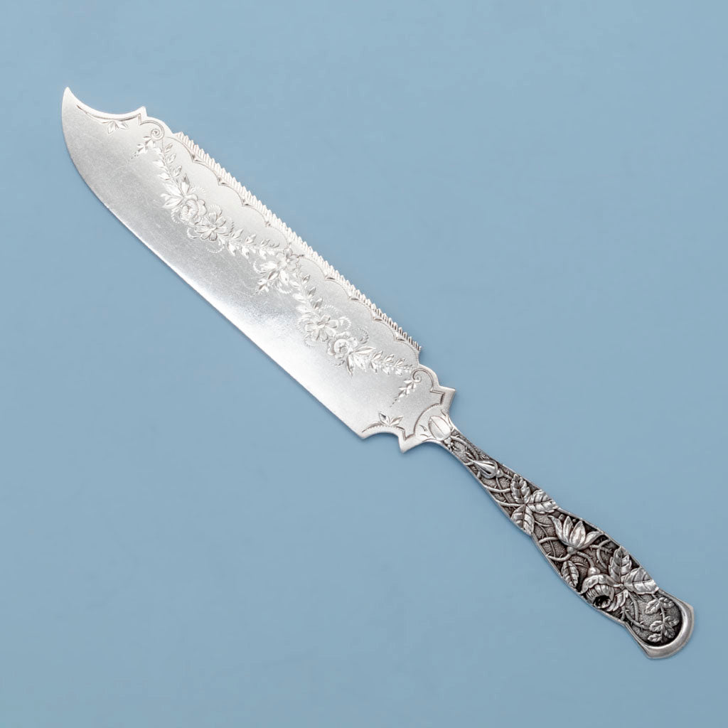 Knowles Rose Pattern Antique Sterling Silver Cake Saw, Providence, c. 1890