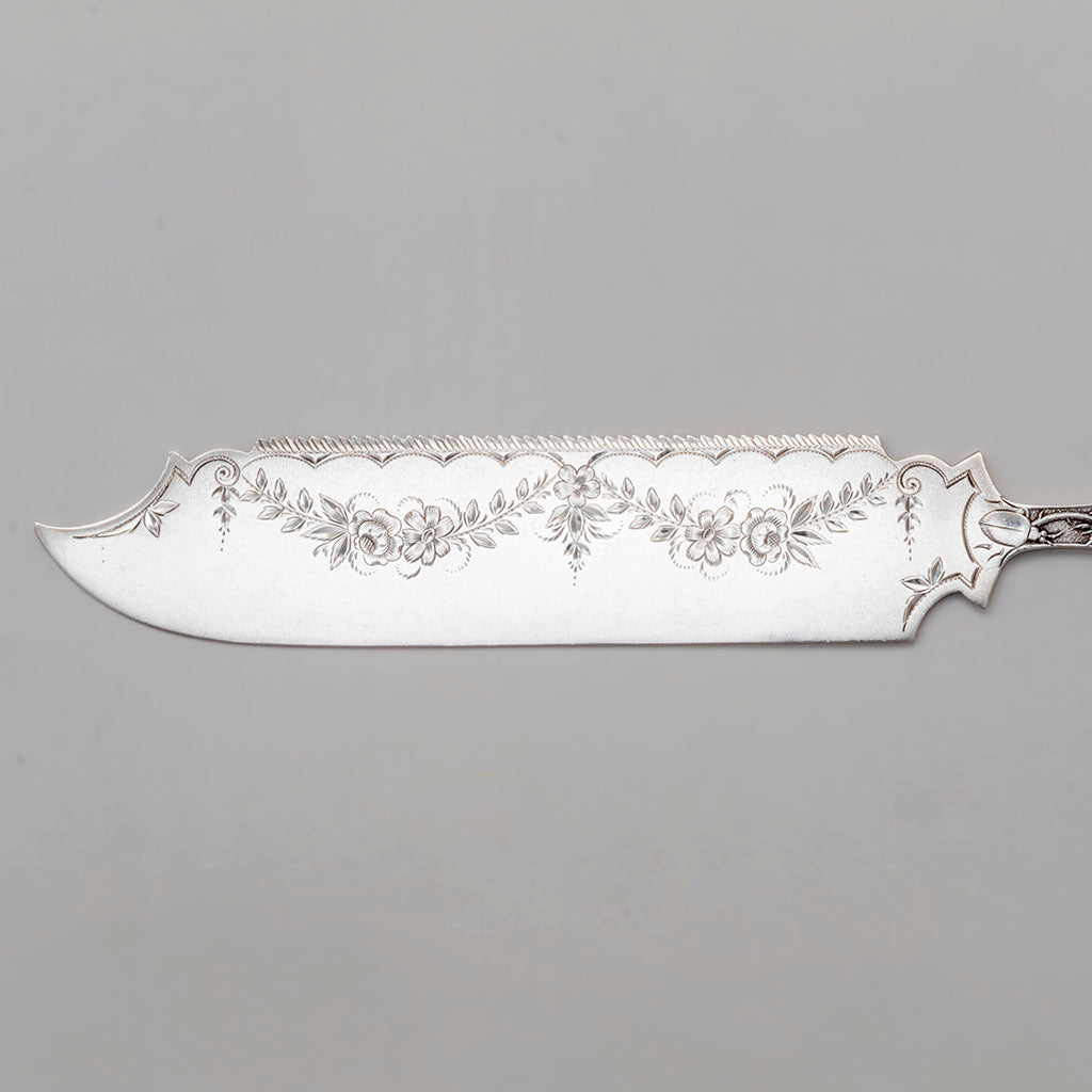 Blade details of the Knowles Rose Pattern Antique Sterling Silver Cake Saw, Providence, c. 1890