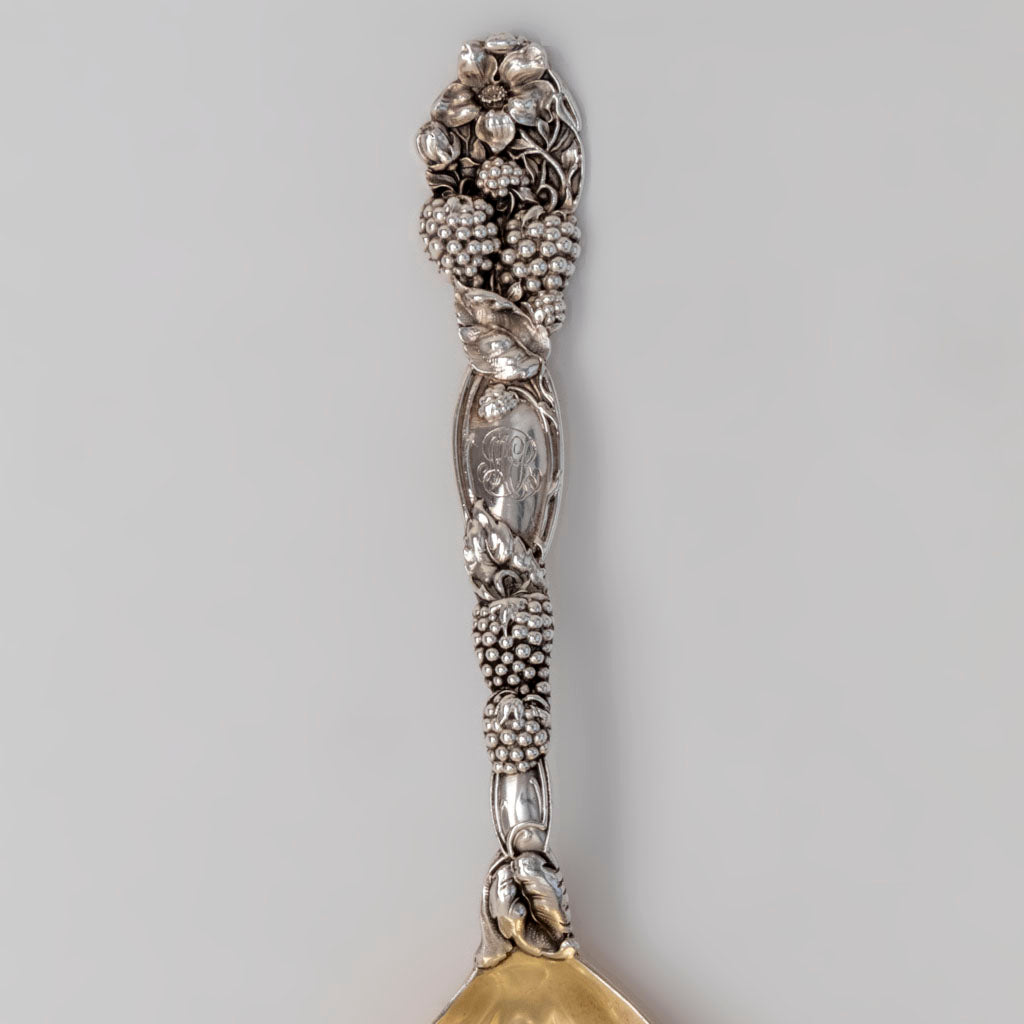 Pattern on the Tiffany &amp; Co. Blackberry Pattern Antique Sterling Silver Berry Spoon, NYC, 1902-07