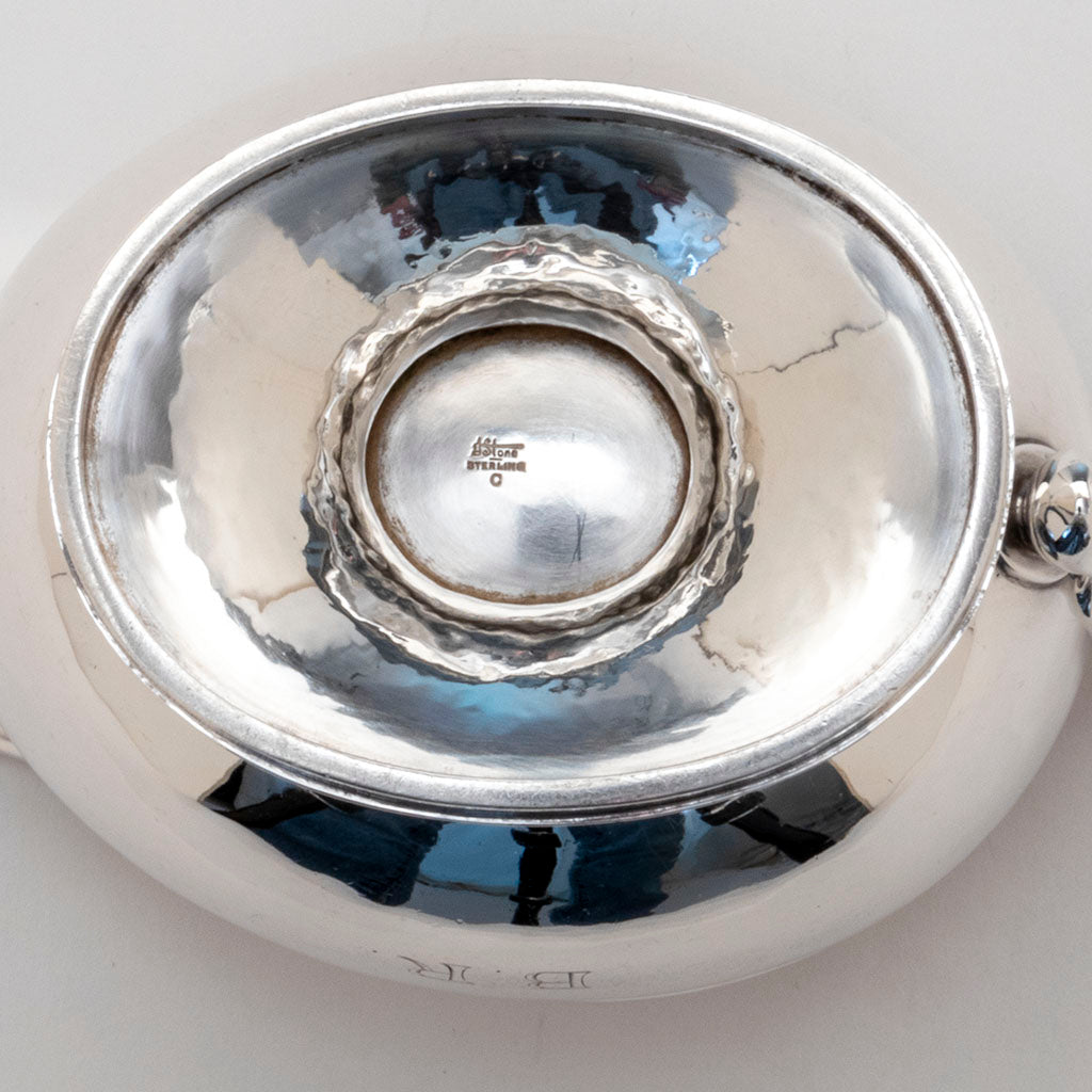 Arthur Stone Arts and Crafts Sterling Silver Sauce Boat with Tray, Gardner, MA, 1912